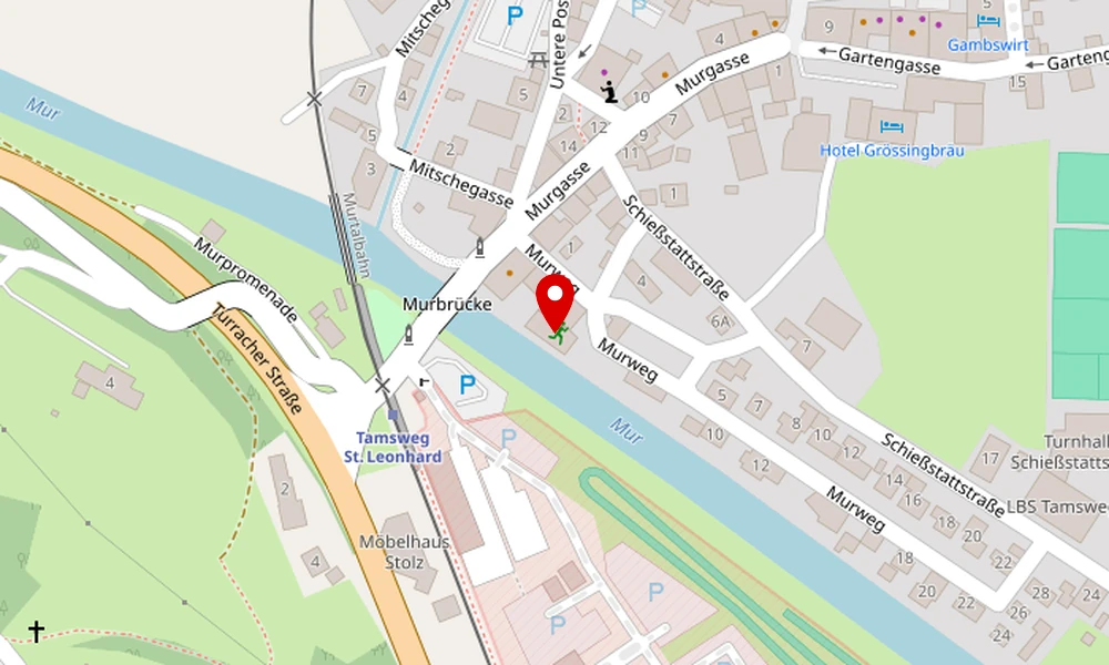 Kartenausschnitt von Tamsweg mit Markierung des Trainingsorts: Bushido Gesundheitszentrum, Murweg 4