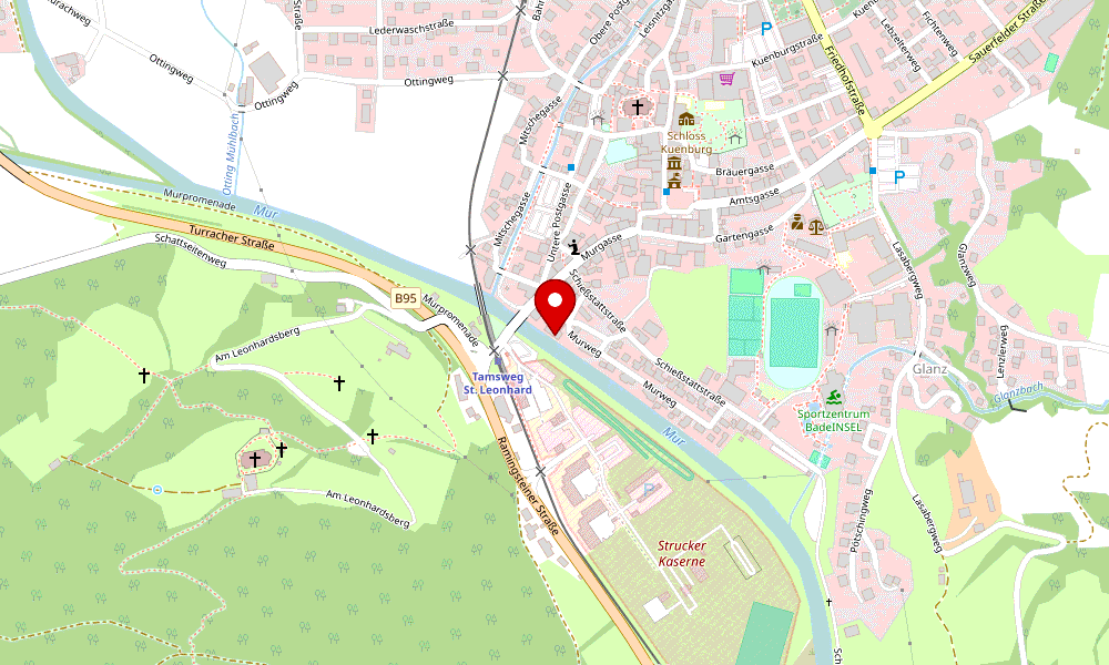 Kartenausschnitt von Tamsweg mit Markierung des Trainingsorts: Bushido Gesundheitszentrum, Murweg 4